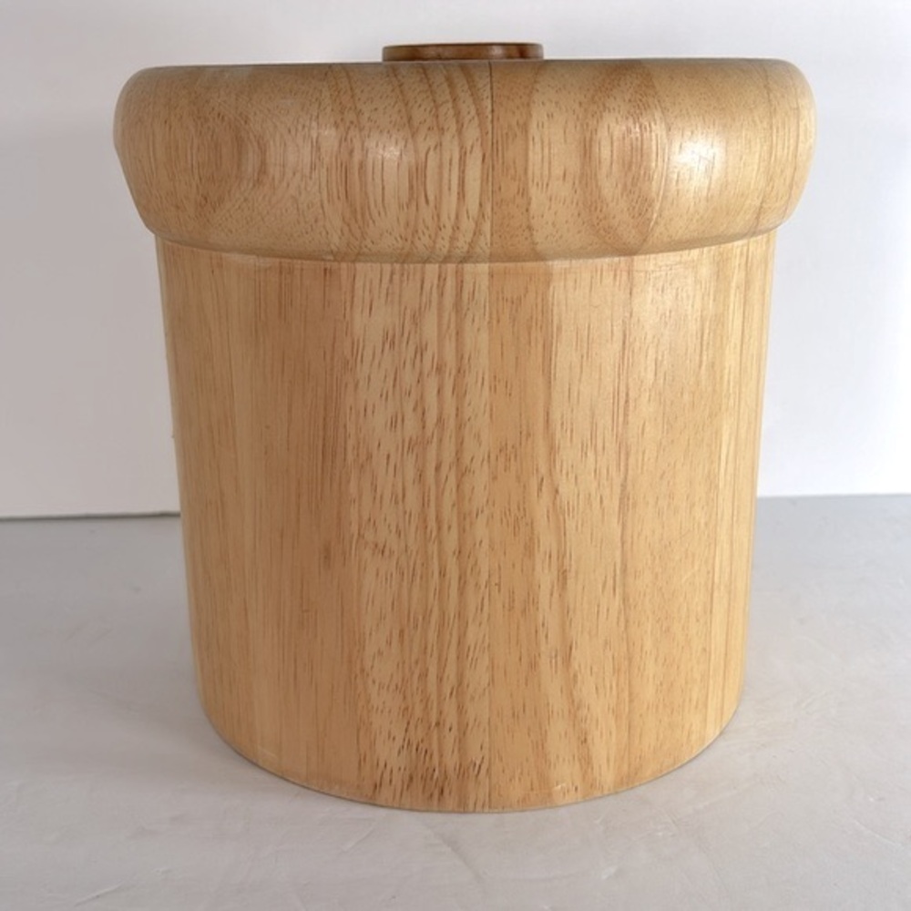 Goodwood Vintage MCM Genuine Teak Ice Bucket With Lid & Plastic Interior Liner